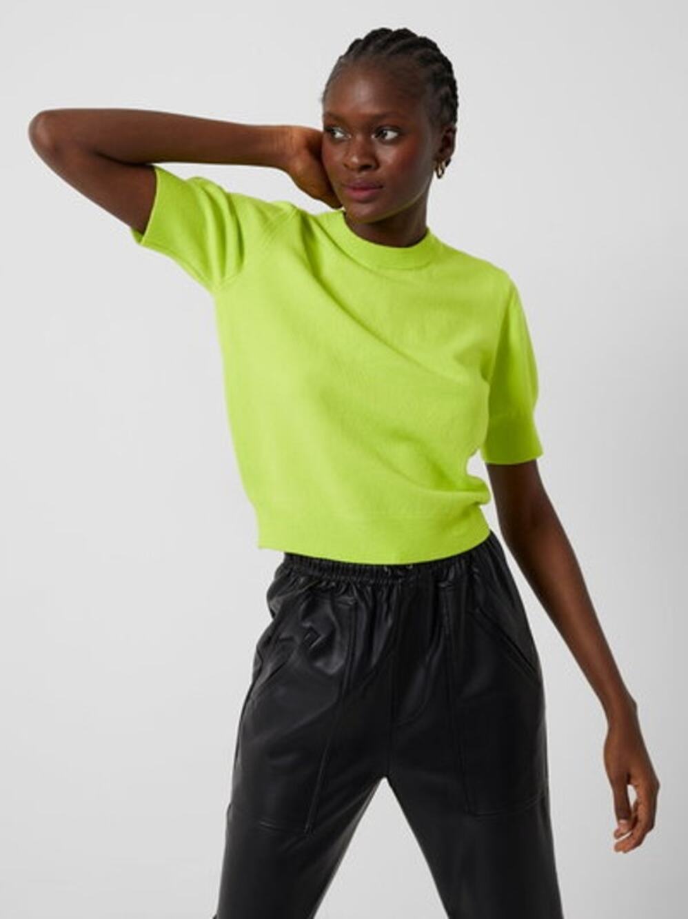 French Connection Babysoft Green Margo Short-Sleeved Jumper Sweater Size Small